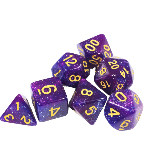 Conjunto de Dados para Rpg Nebula Glitter Roxo com Azul com N° Dourado Conjunto de Dados para Rpg Nebula Glitter Roxo com Azul com N° Dourado